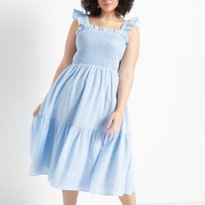ELOQUII Smocked Ruffled Swiss Dot Baby Blue Sundress 22/24